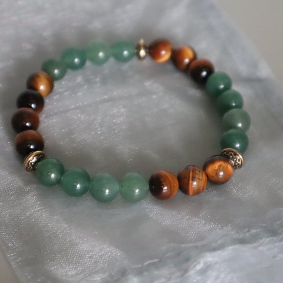 Tiger's Eye and Aventurine Stretch Bracelet - Picture 9 of 10